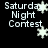 Black background with white pixelated text 'Saturday Night Contest' and multiple white snowflake icons in various positions.