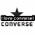 A pixelated icon with a black star above 'I love converse' text and 'CONVERSE' in bold below, set against a white background.