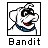 Pixelated cartoon dog mascot with blue collar and red mouth, labeled "Bandit" below a black border frame on white background.