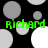 Green text reading "richard" appears in four positions on a black background with gray and white circles, each circle partially cropped.