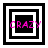 Four variations of a pixelated 'CRAZY' text over black-and-white concentric squares, each with distinct square layer arrangements.