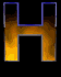 Animated sequence of stylized 'H' shapes with glowing orange-yellow interiors and blue outlines against black backgrounds.