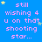Blue background with pink text reading "still wishing 4 u on that shooting star..." and scattered yellow stars.