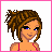 Pixel art contact sheet of a female character in various poses and outfits with text frames, displayed as an animated icon sequence.