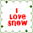 A static image with red text "I love snow" on a white background bordered by green and light gray floral patterns.