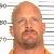 A pixelated mugshot-style image of a bald man with a mustache wearing an orange shirt, displayed on a contact sheet grid with green text labels and height markers.