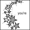 Four- of black-and-white star animations with text: 'you're', 'my', 'shooting', and 'star' in each