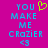 A static pixel art image with a bright magenta background displaying cyan text and symbols.