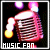Pixelated icon of a pink and white striped object with yellow circular accents, labeled 'MUSIC FAN' text at bottom.