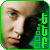 identical square icons showing a person's face with blue eyes and dark hair, each bordered by green pixelated text on the right side