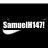 Pixelated black-and-white icon with white text reading 'SamuelH147' over a dark background, featuring a stylized swoosh-like shape below the text.