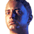 Pixelated static image of a person's face with split color treatment showing light skin tones on left and blue hues on right, rendered in low-resolution 48x48 pixels with visible dithering and pixelation.