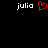 Black background with white text 'julia' on left and right, red pixelated heart symbol between them.