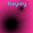Four pink display a sequence of black circular shapes connected by dotted lines, with blue text 'hoyley' at the top of each