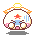 A 4-frame pixel art animation of a cartoon character with bunny ears, angel halo, and pink cheeks in various poses against a gray background.
