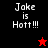 Pixelated text "Jake is Hott!!!" on split black and red backgrounds with a star symbol changing color.