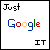 Pixelated text reads 'Just' top-left, 'Google' center with colored letters, and 'IT' bottom-right on white background.