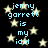 Black background with scattered light yellow stars and repeated light blue text reading "jenny garrett is my idol" in pixelated font.