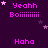 Purple background with pink text 'Yeahh Boiiiiiii' and 'Haha' in a , scattered stars, gray rectangle at bottom right