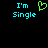 Pixelated cyan text 'I'm Single' on black background with green heart symbol between two identical text instances.