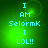 Green pixelated background with cyan text reading "I AM SelormK I LOL!!" in four , two with a circular light effect on the left