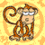 Animated contact sheet of six monkey frames with varying poses and expressions on a yellow patterned background.