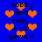 Blue background with orange hearts and black text reading 'bobby and cody i luv yewww' in pixelated font.