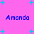 Pixelated blue text "Amanda" appears in four positions on a bright pink background with scattered cyan plus signs.