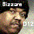 Pixelated image of a person with dark hair and light skin, featuring text 'Bizzare' at top left and '012' at bottom right on a multicolored pixel background.