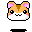 Pixel art hamster head with orange-brown fur, white cheeks, pink inner ears, and black eyes in various expressions across a