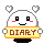 Pixelated character with white rounded head, black square eyes, red cheeks, and smiling mouth holds yellow 'DIARY' sign; four heart shapes float above head against gray background.