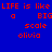 Blue background with red pixelated text 'LIFE is like a BIG scale olivia' and green rectangular highlights shifting across words.