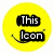 Yellow circular icon with black text blocks and a curved smile line, displaying sequential text: 'This', 'Icon', 'Is Owned', 'By', 'Hannah', '<33'.