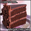 A slice of chocolate cake with three layers and chocolate frosting on a plate, with text above and below the image.
