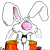 Pixelated bunny with pink inner ears and nose stands on orange boots against white background, next to green text reading 'Original Icons .com'