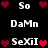 Pixelated text and heart symbols arranged in a on black background, with alternating white and red elements