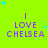 Bright green background with purple text reading "I LOVE CHELSEA" and scattered blue stars in various positions across the
