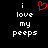 Black background with white pixelated text reading "i love my peeps" and a red pixelated heart symbol above the text.