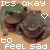 Pixelated static image of a cartoon frog with green hair and brown body, accompanied by white pixel-art text reading "ITS OKAY" at top and "to FEEL sad" at bottom, plus a small heart symbol on the right side.