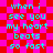 Pixelated cyan text on a red and pink checkered background repeats the phrase 'when i see you my heart beats so fast' in two vertical