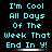 Cyan pixelated text on black background reads "I'm Cool All Days Of The Week That End In Y!" with a horizontal gradient bar beneath the text.