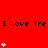 Red background with repeated "I Love Tre" text and white heart icons in varying vertical stacks across three