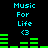 Pixelated cyan text "Music For Life <3" above green audio equalizer bars on black background, with two identical side-by-side views showing equalizer bar height variations.