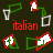 Animated contact sheet of Italian-themed buddy icons featuring red-green-white geometric shapes and text, displayed on a dark background with gray transparency area.