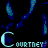 A 3x3 contact sheet of an animated icon featuring a repeating blue crescent moon symbol and the name "Courtney" in various distorted text forms against a black background with blue streaks.