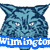 Blue cartoon cat with striped pattern, white eyes, and visible teeth, overlaid with blue text banners reading "Wilmington" and "#23".