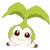 Pixelated green and white character with large eyes, leafy ears, and pink cheeks in various expressions including smiling, blushing, closed eyes, and heart symbols.