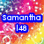 Pixelated icon with four distinct sections: top-left displays "Samantha 148" over colorful background, top-right shows "ROX UR", bottom-left features "Sox" on blue backdrop with rainbow figure.