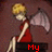 Pixelated character with blonde hair and wings in red dress, text changes from 'My' to 'Little' to 'Devil'