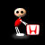 Pixelated character in red shirt and white pants holds a box with an 'H' symbol, shown from multiple angles against black background.